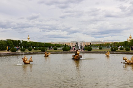 The view as you walk into the Upper Gardens at Peterhof in the Upper Gardens