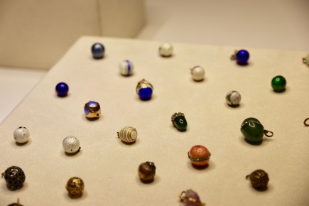 Necklace pendants shaped as eggs in the Faberge Museum