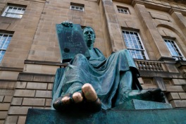 David Hume statue on The Royal Mile. Rubbing his toe is supposed to bring good luck, although his philosophy was that you should work hard to be rewarded.