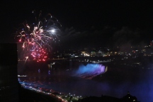 Fireworks and Niagara Falls at night