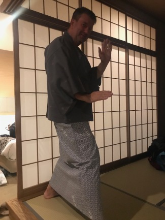 Phil in his complimentary Japanese clothes to wear around the hotel.